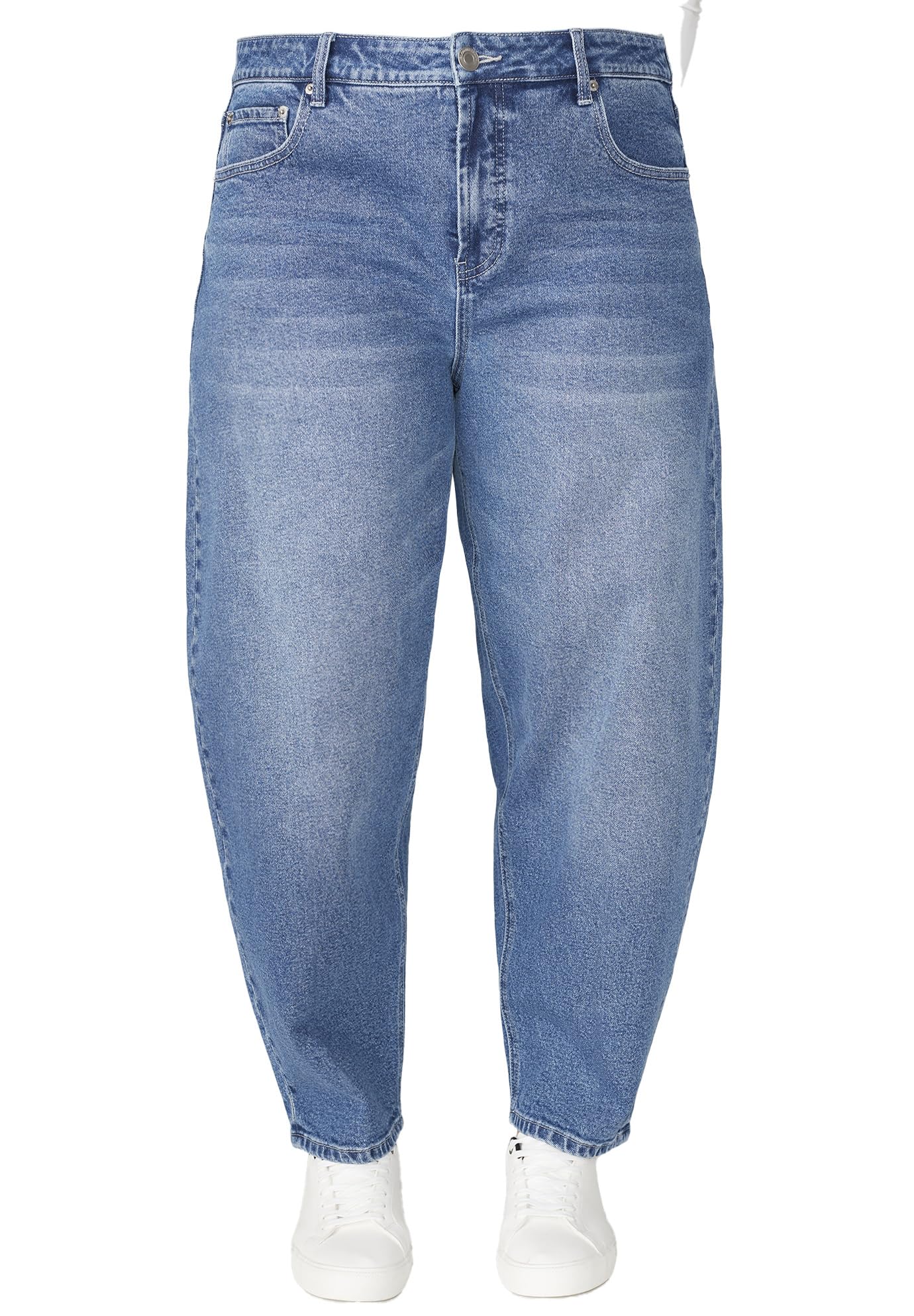 ELOQUII Women's Plus Size The Barrel Leg Jean - 24, Medium Wash