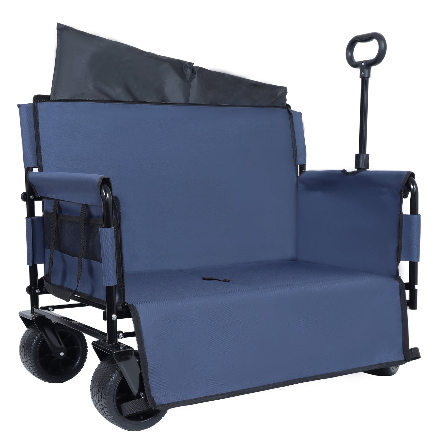 3-in-1 Convertible Folding Wagon Cart with Bench Seat & Storage