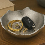 Decorative Silver Moon Decorative Metal Torn Hammered Asymmetrical Centerpiece Bowl