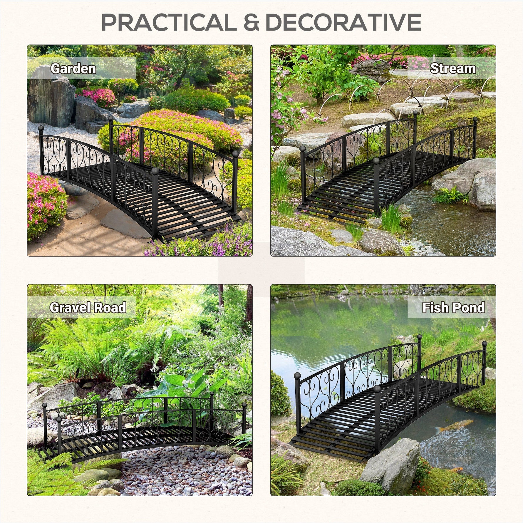 Outsunny 7' Metal Arch Garden Bridge with Safety Siderails