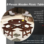 Outdoor 8 Person Round Picnic Table with Built-In Benches