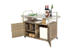 Outdoor Bar Table with Wicker Cabinet and Steel Top