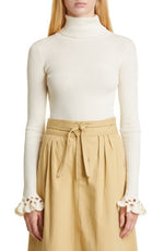 Sea Wynter Rib Wool Turtleneck Sweater in Cream, Size Medium