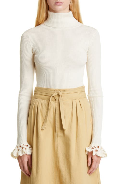 Sea Wynter Rib Wool Turtleneck Sweater in Cream, Size Medium