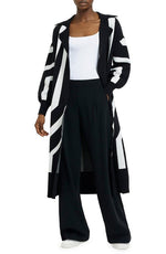 River Island Stripe Longline Sweater Coat in Black, Size Small