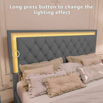 3-Pieces Bedroom Set, Queen Size Upholstered Platform Bed with LED Lights and Two Nightstands - Gray