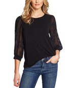 CeCe Lace Sleeve Stretch Crepe Blouse Rich Black XL
