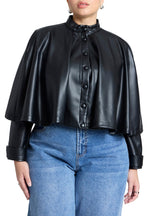 ELOQUII Women's Plus Size Faux Leather Cape Jacket - 14, Black Onyx