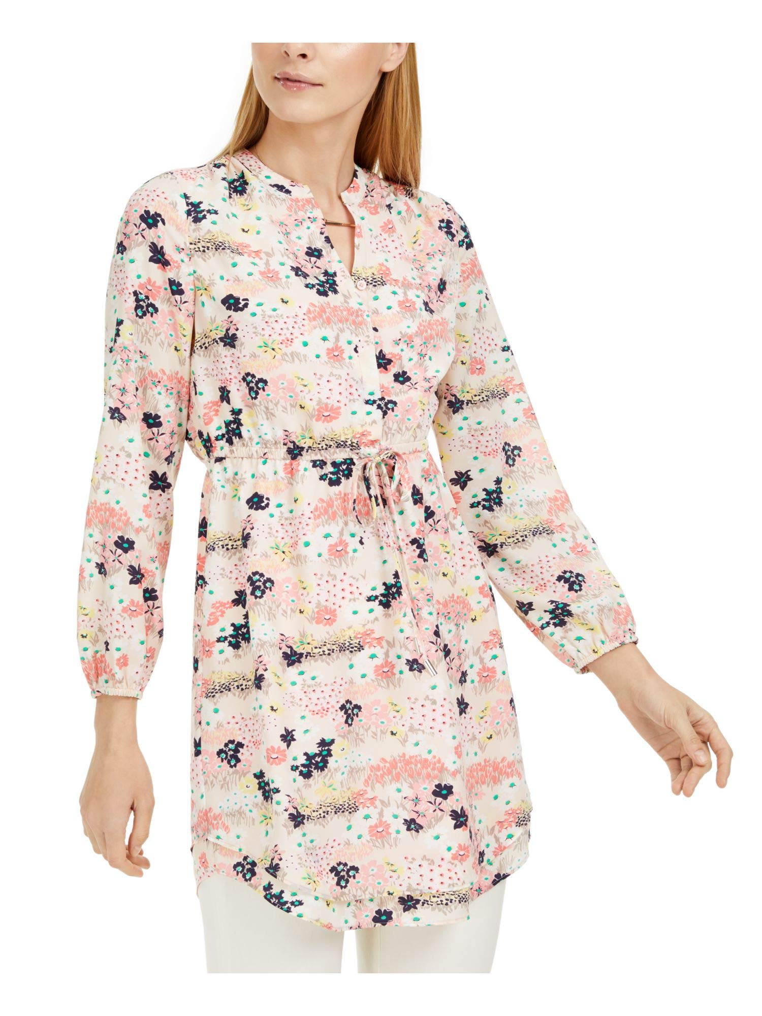 Maison Jules Womens Floral Split Neck Shirtdress Pink L