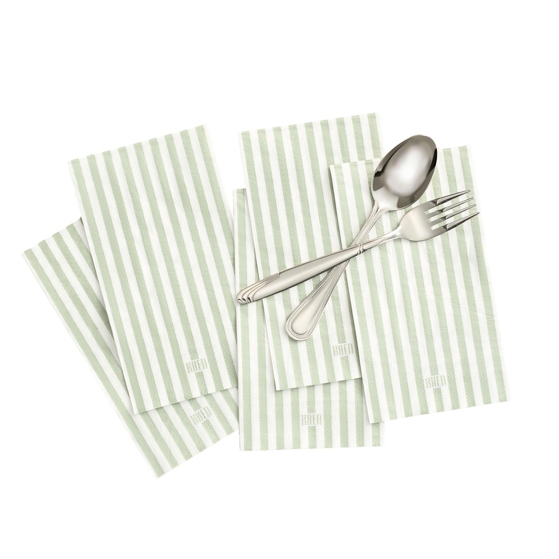 Tonal Striped Disposable Napkin Set in Green, 50 Pieces