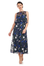 JS Collections Women's Amira Popover Tea Length Dress, Navy Multi