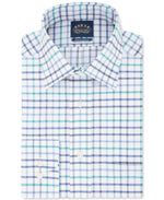 Eagle Mens Dress Shirt Blue Checkered Printed Stretch White 15