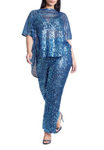 ELOQUII Women's Plus Size Sequin Open Mesh Straight Leg Pant - 20, Blue Steel