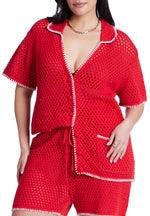 ELOQUII Women's Plus Size Crochet Sweater Tee - 18/20, Flame Scarlet