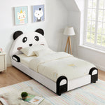 Twin Size Cute Panda-Shaped Kids Bed with Velvet Fabric