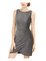 B. Darlin Dress Junior Sheath Tulip Hem Shimmer Knit Mini Silver 3
