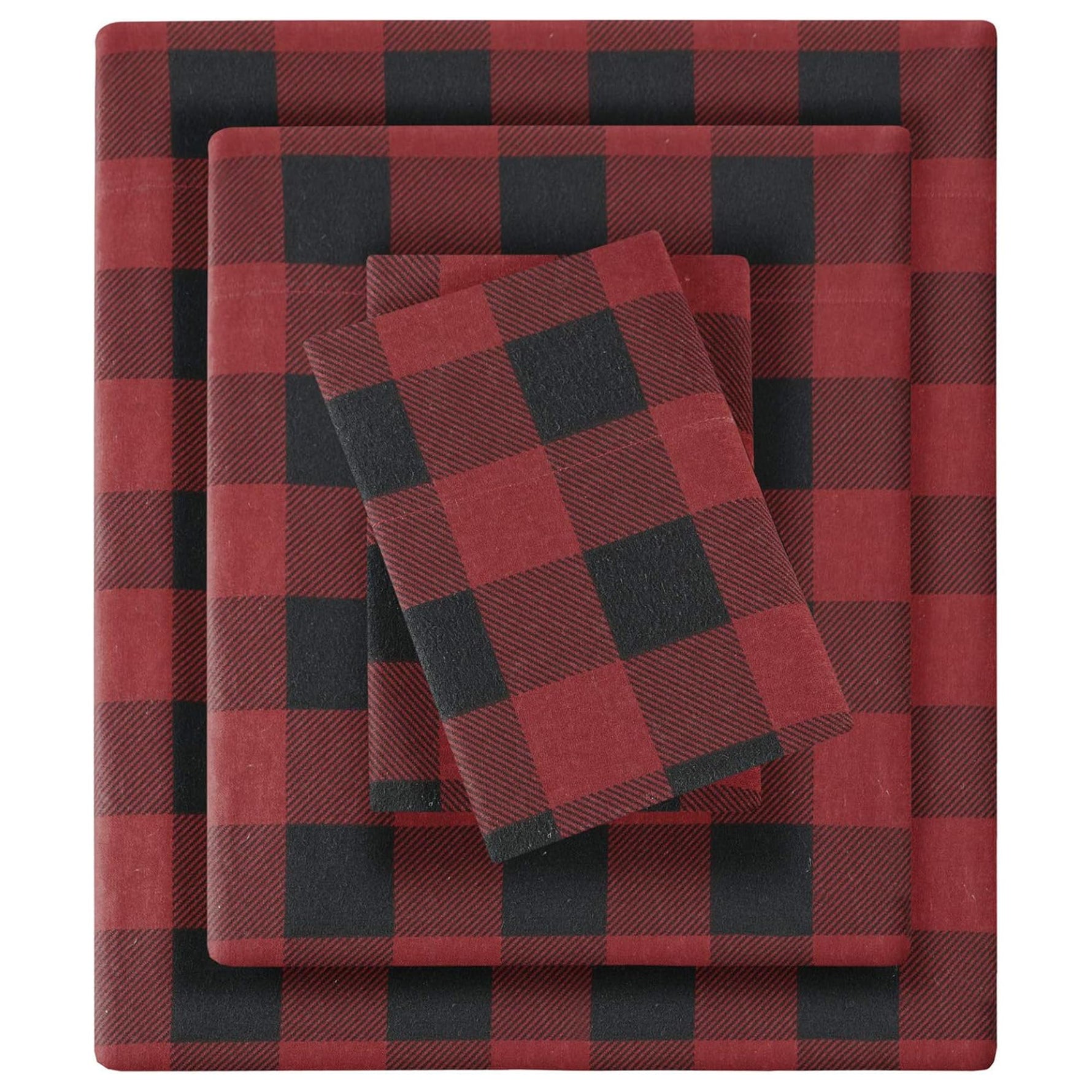 Woolrich Cotton Sheet Set Cottage Charms Print, 100% Cotton Flannel Sheets Warm & Fuzzy Bedding Set King Size Sheets, Fitted Pocket Fits Up to 14" Mattress, King Red/Black Buffalo Check, 4 Piece