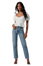 Bubble Short Sleeve Button Front Top