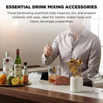Gold Marble Cocktail Bar Tool Set, 5 Piece 9.06 x 3.75 Inch White Stone Holder Stainless Steel