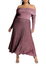 ELOQUII Women's Plus Size Lurex Off Shoulder Dress - 18/20, Burgundy Lurex
