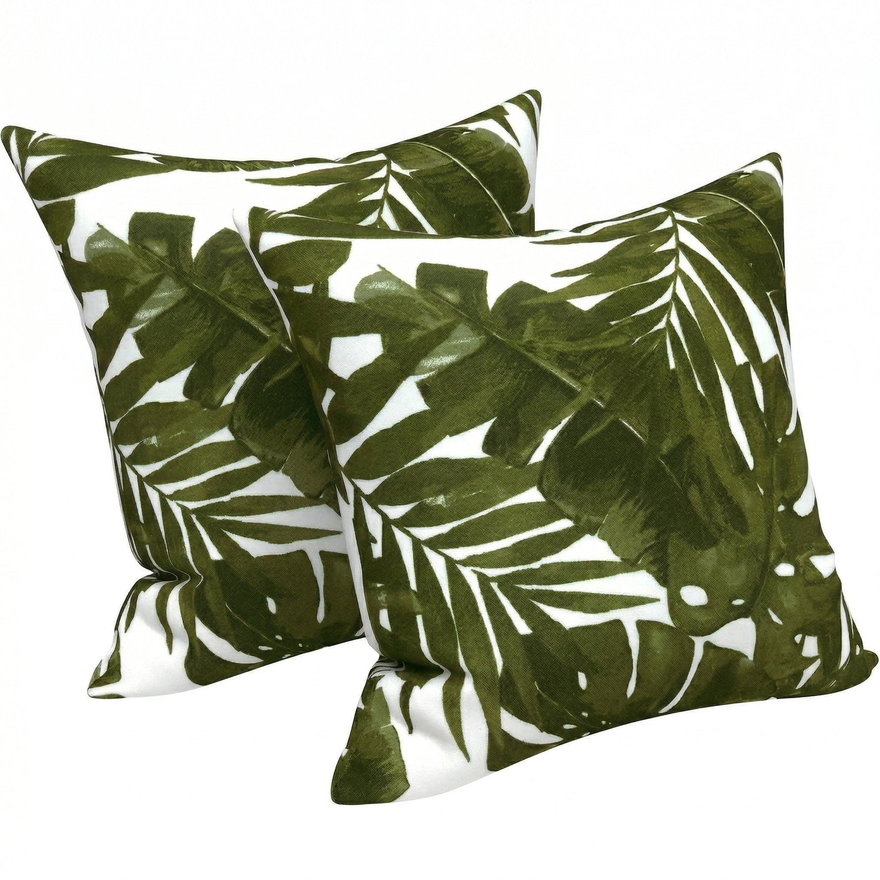 2 Pack Outdoor Throw Pillows, Waterproof & Fade-Resistant Patio Cushions (18x18 Inch, Green Leaf)