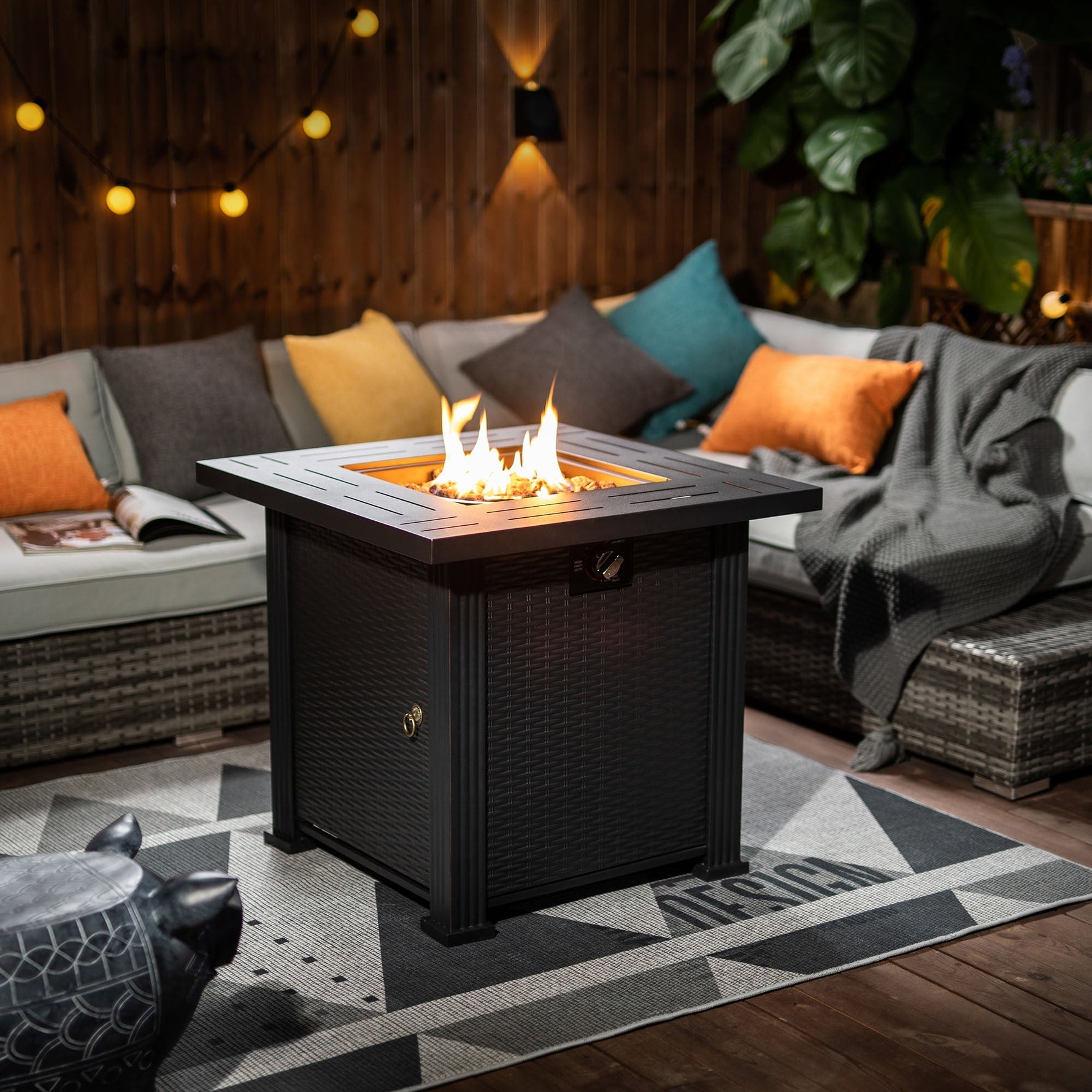 28" Propane Gas Fire Pit Table, 50000 BTU Square Steel Fire Pit