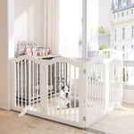 4 Panel Freestanding Pet Gate With Foldable Design And Support Feet - White