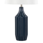 Stella 23" Contemporary Ceramic Table Lamp in Gloss Dark Blue Ceramic with White Shade