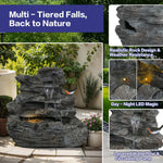 Concrete Rock Waterfall Fountain with LED Lights