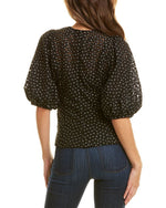 Gracia womens Flower Embroidered Top Black