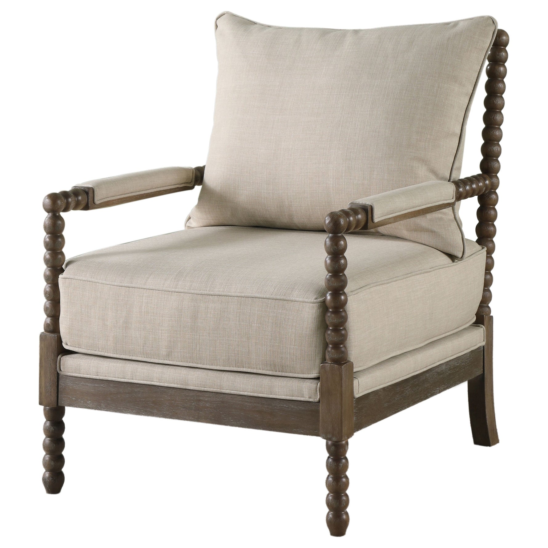 Beige and Natural Removable Back Accent Chair with Faux Linen Fabric and Wood Frame