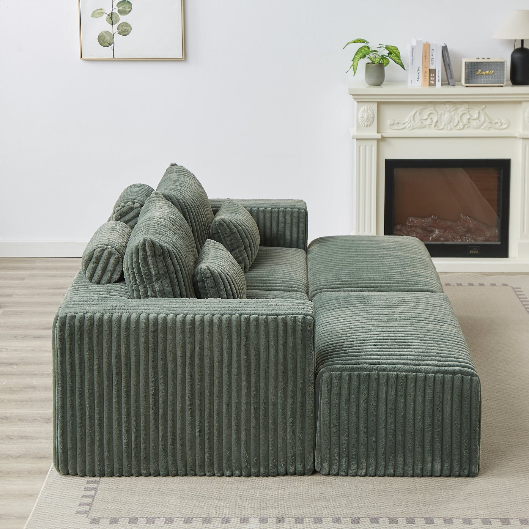 87' Oversized Sectional Lounge Chaise with Plush Corduroy Fabric