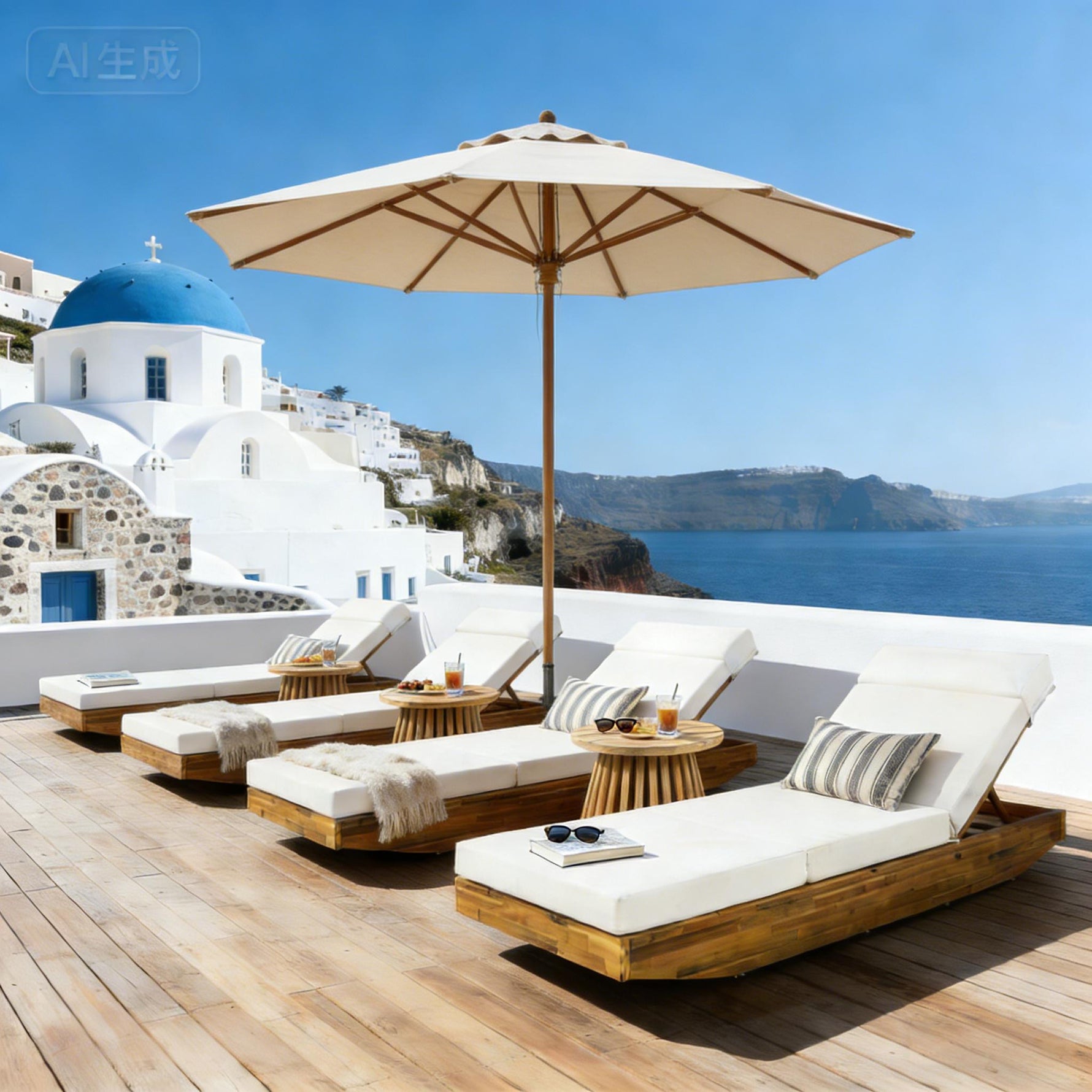 Modern Acacia Wood Outdoor Chaise Lounge