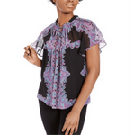 Nanette Lepore Paisley-Print Flutter Top Black Size 6