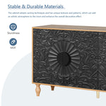 Black Carved Symmetrical Design Door And Wood Coloured Frame TV Stand