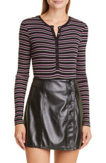 ATM Anthony Thomas Melillo Stripe Henley Bodysuit in Black Combo, Size Small