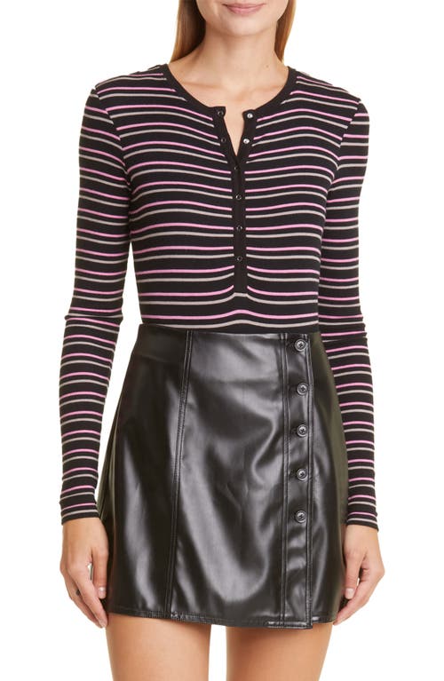 ATM Anthony Thomas Melillo Stripe Henley Bodysuit in Black Combo, Size Small