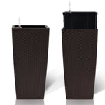 Pack of 2 Brown 22-Inch Faux Rattan Square Planters with Automatic Watering System