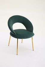Velvet Fabric Dining Chair with Curved Backrest and Golden Metal Legs