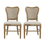 Classic Retro Dining Chair (Set of 2) with Rattan Backrest - Dark Brown / Beige