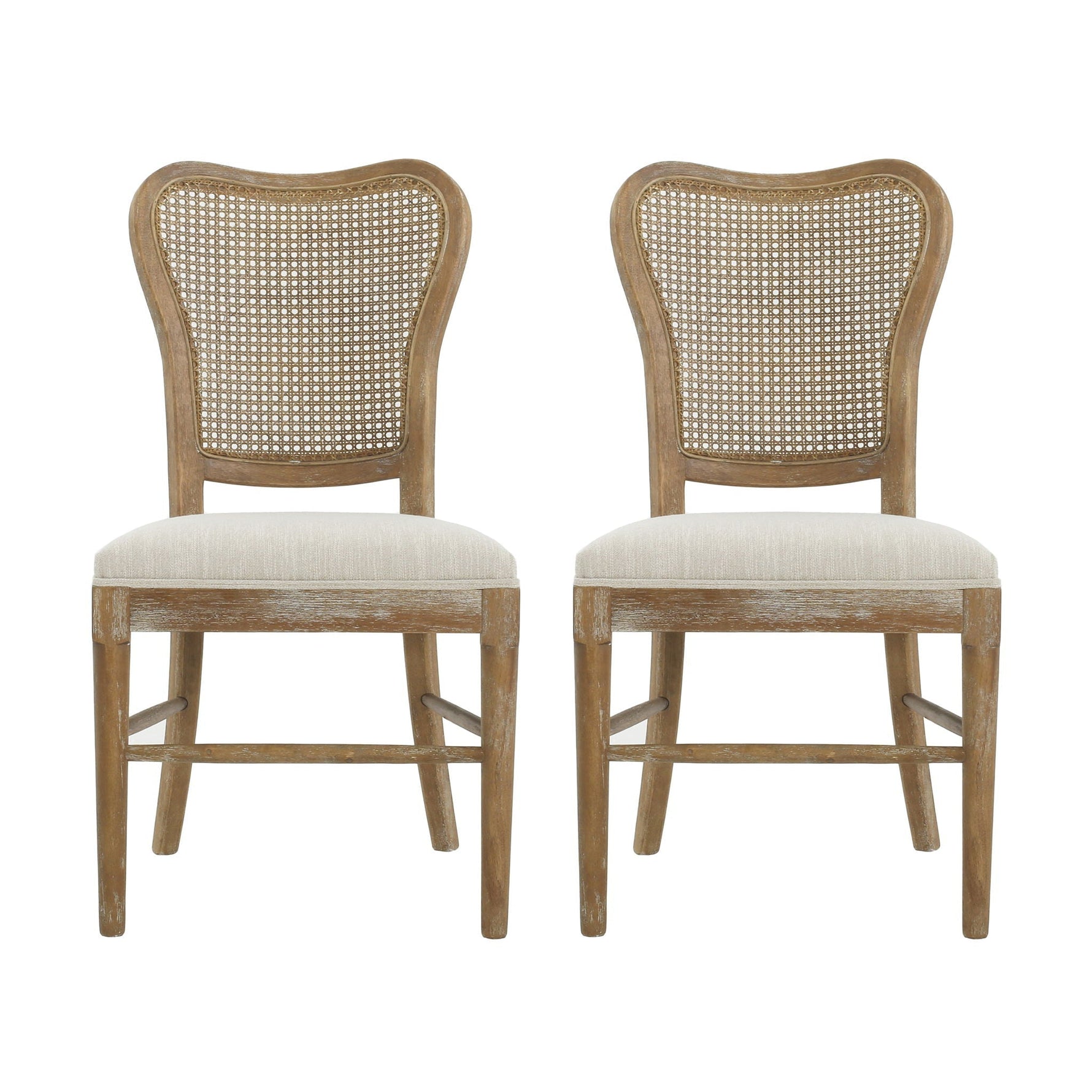 Classic Retro Dining Chair (Set of 2) with Rattan Backrest - Dark Brown / Beige