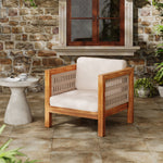 Outdoor Club Chair with Rope Arm and Cushions - Beige / Teak