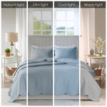 3 Piece Reversible Scalloped Edge Quilt Set - Blue King/Cal King