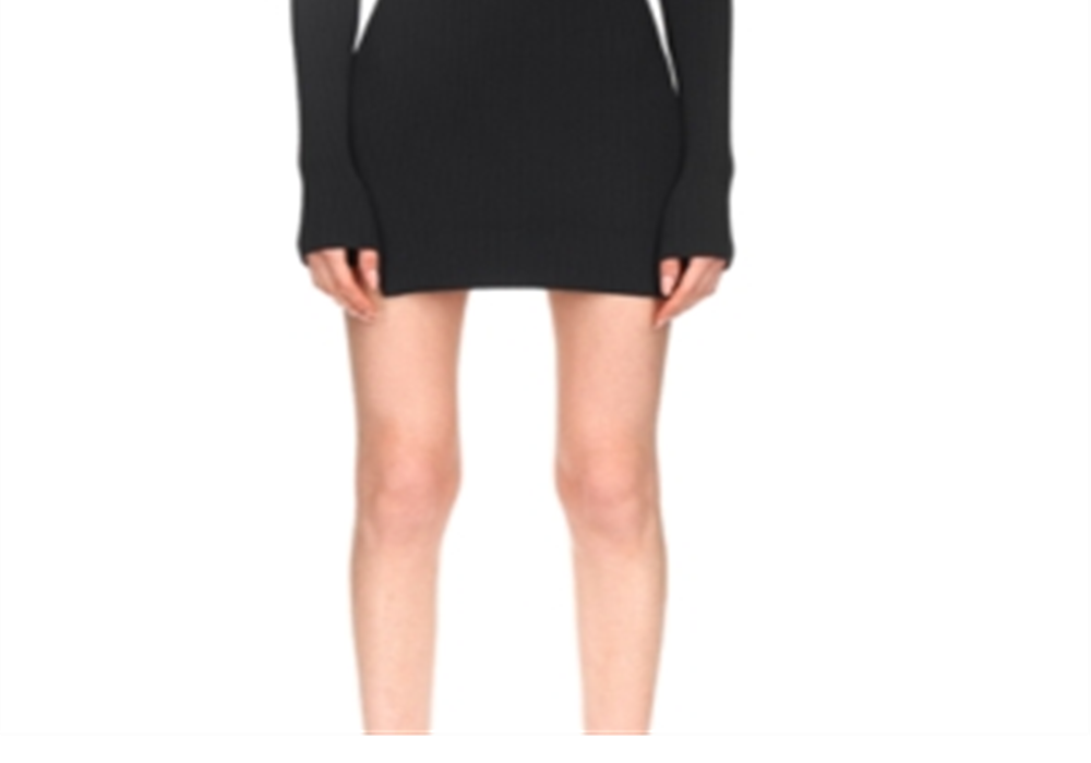 David Koma Ribbed Mesh Detail Mini Dress Black