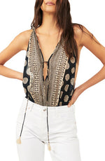Free People Soul of the Sun Sleeveless Bodysuit in Black Combo, Size Medium