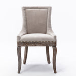 A&A Furniture Ultra Side Dining Chair with Thickened Fabric and Bronze Nail Head, Beige, Set of 2