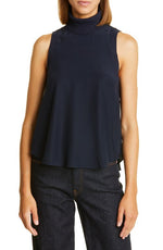 Cinq à Sept Lonny Sleeveless Turtleneck Silk Top in Navy, Size Small
