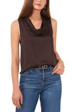 Vince Camuto Hammered Satin Sleeveless Cowl Neck Top - Large