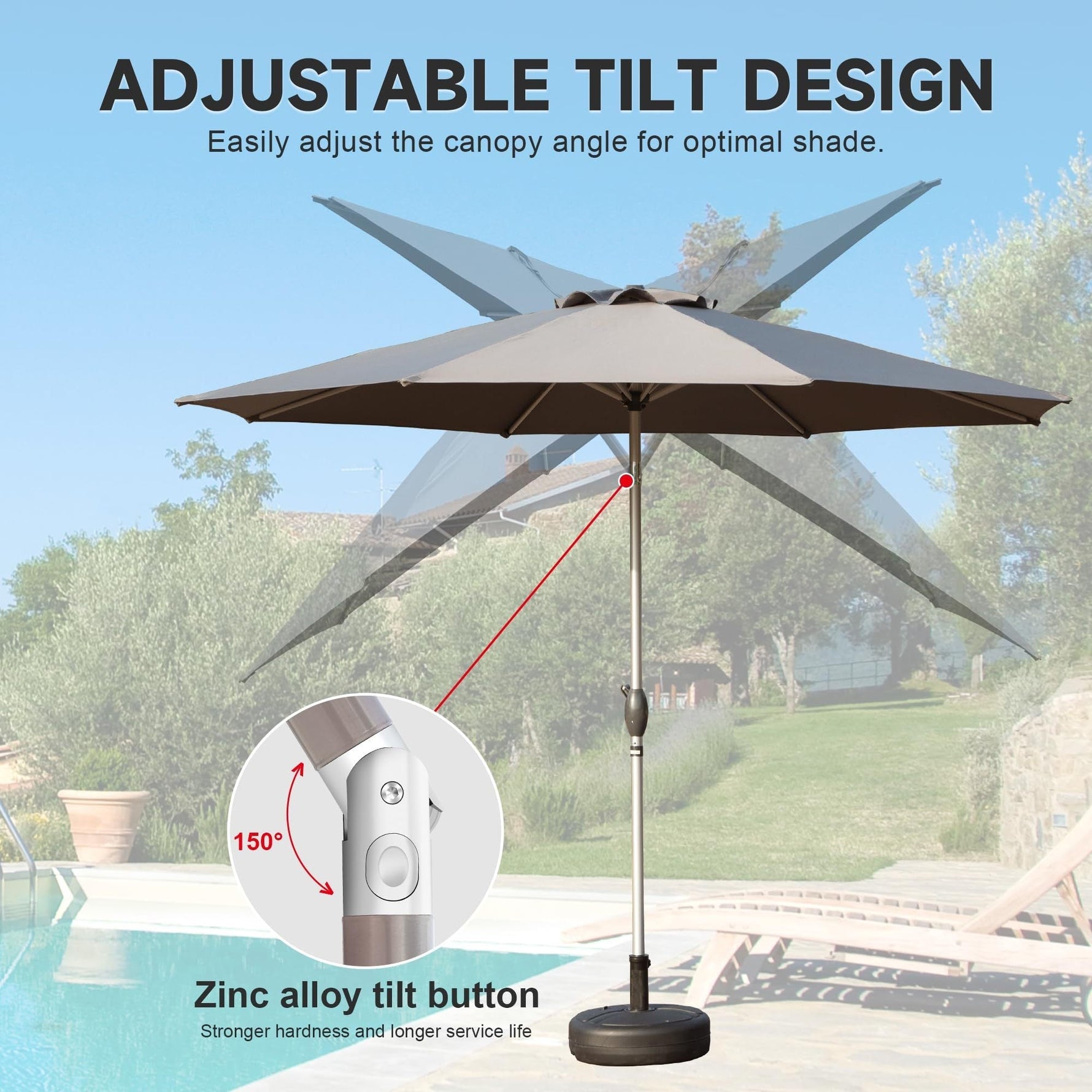 9FT Patio Umbrella, Outdoor Table Umbrella with Push Button Tilt and Crank, UV Protection Waterproof Market Sun Umbrella