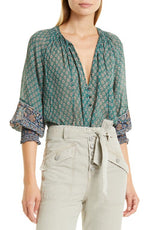 Veronica Beard Amato Foulard Print Silk Blouse in Seaglass Multi